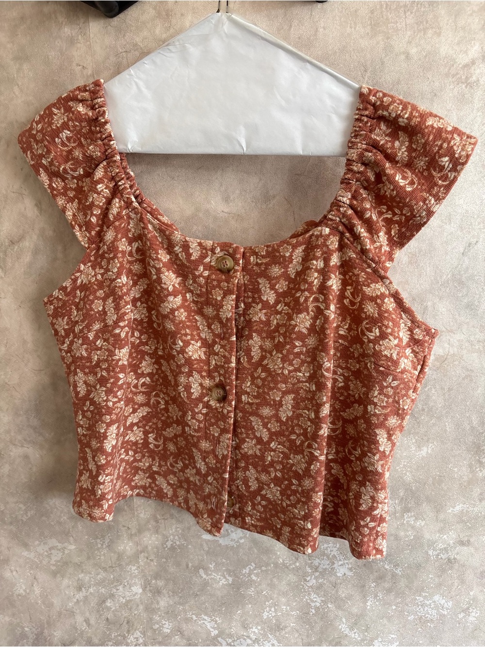 Rust Floral Button-Front Women's Top